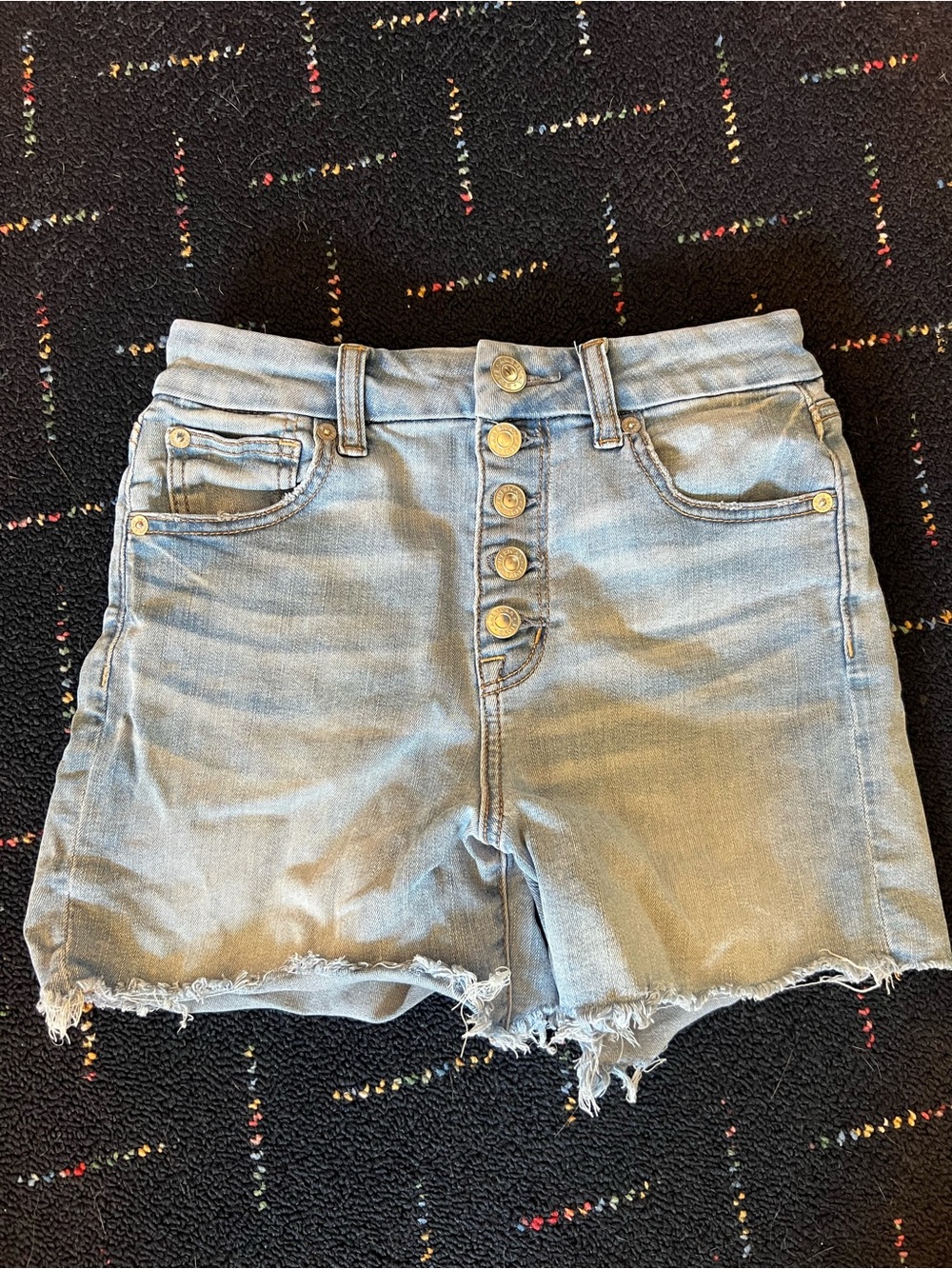 American Eagle Outfitters Light Blue High-Rise Button Fly Denim Shorts